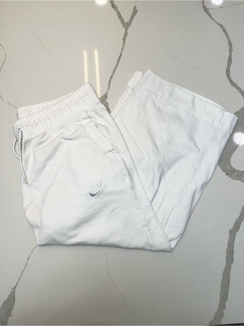 Nike White Embroidered Swoosh Gaucho Sweats